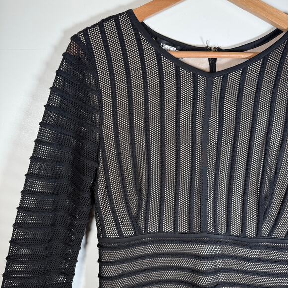Bebe Black Mesh Bodycon Long Sleeve Mini Dress Glam Club Night Out Style - Picture 8 of 15